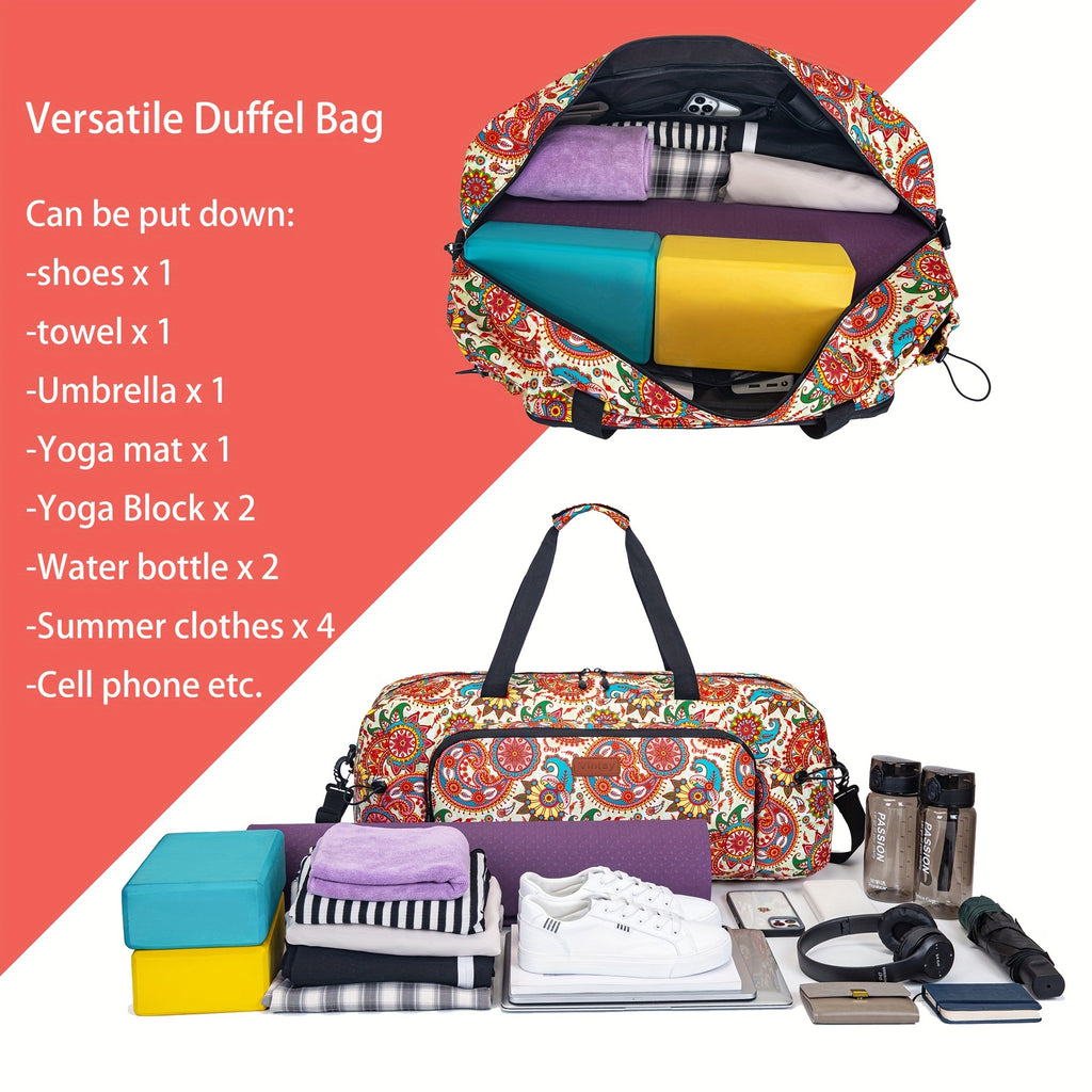 [Durable Gym Bag] Durable, Spacious Unisex Gym Bag with Water Bottle Pocket & Wet Pocket | Yoga Mat Holder Bag - Travel, Swimming, Workout Tote for Men & Women - Airplane Approved