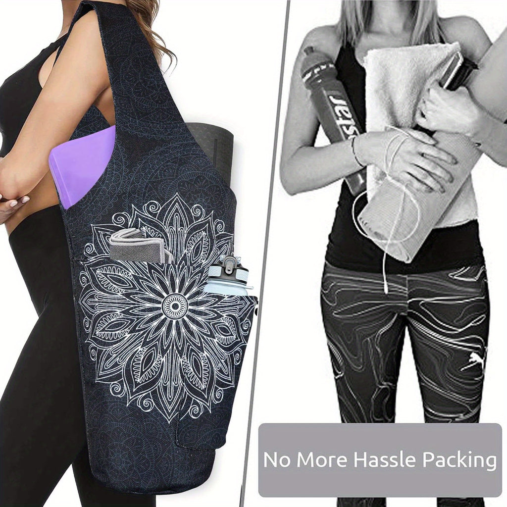 Yoga Mat Bag- Large Opening Long Tote Yoga Mat Carrier Holder Bag with High Quality Wet Zipper Pocket and Drawstring Water Bottle Pocket- Yoga Bag Fit Most Size Mats
