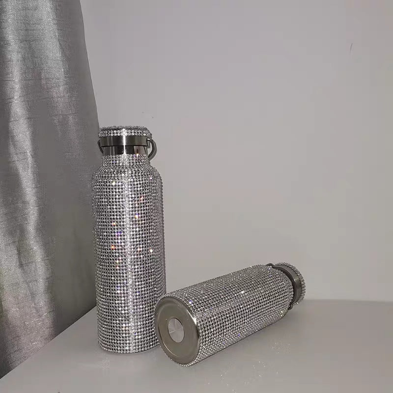 350/500/750ml Bling Stainless Steel Water Bottle - Sparkling Tumbler Cup with Leakproof Lid, Elegant Rectangular Design for Hot & Cold Drinks, Perfect Christmas, Mother'S Day, Graduation Gift for Adults, Hand Wash Only, Holid