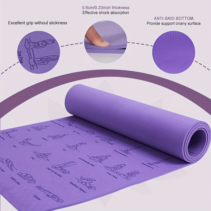 1pc, 6mm Non-slip Yoga Mat, Pilates Mat For Fitness Gymnastics Exercise