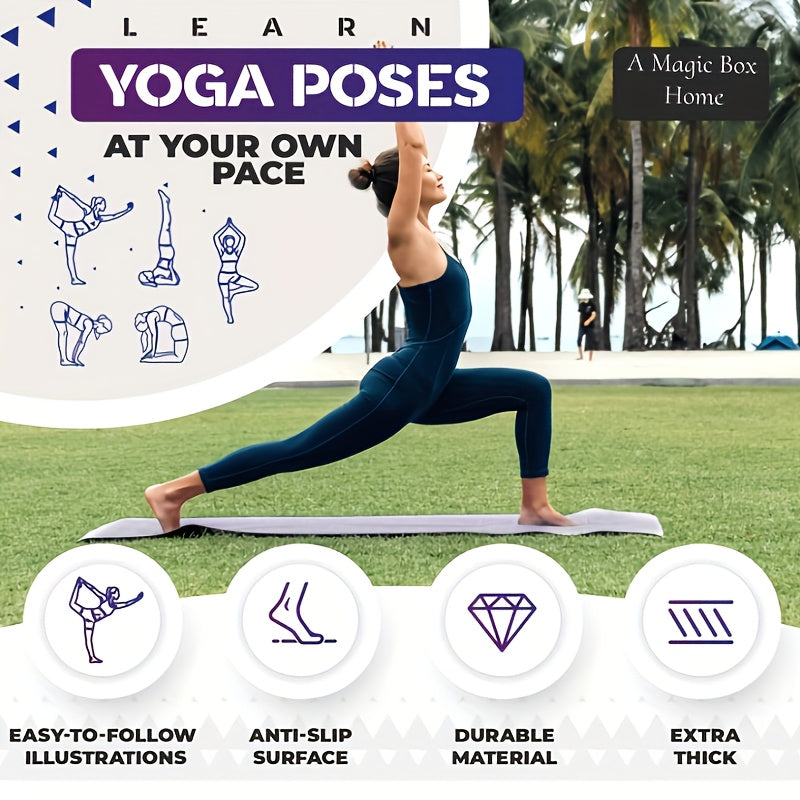 Teaching Yoga Mat with Yoga Posture Patterns and Storage Bag on Both Sides - 75 Yoga Postures with Illustrations and 75 Stretching Movements - Cute Yoga Mat Suitable for Men and Women - Non-slip, Super Thick, Flexible and Wea