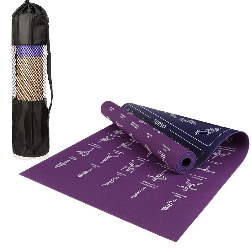 Teaching Yoga Mat with Yoga Posture Patterns and Storage Bag on Both Sides - 75 Yoga Postures with Illustrations and 75 Stretching Movements - Cute Yoga Mat Suitable for Men and Women - Non-slip, Super Thick, Flexible and Wea