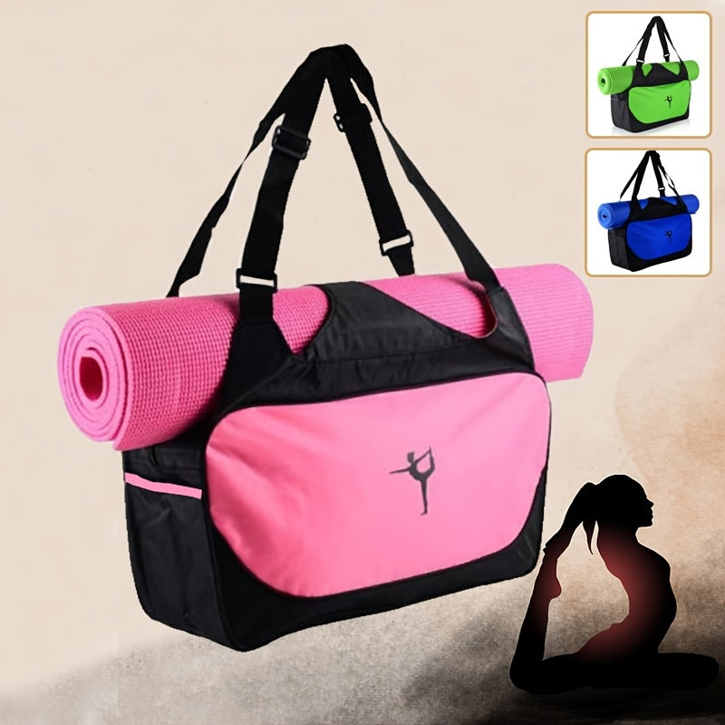 Large Capacity Yoga Mat Bag - Water-Resistant Nylon, Spacious Shoulder Strap, Multiple Compartments for Fitness & Travel, Pink/Green/Blue, Yoga Accessories | Casual Yoga Bag | Adjustable Strap Bag