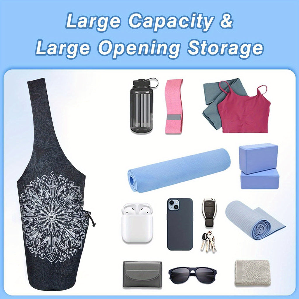 Yoga Mat Bag- Large Opening Long Tote Yoga Mat Carrier Holder Bag with High Quality Wet Zipper Pocket and Drawstring Water Bottle Pocket- Yoga Bag Fit Most Size Mats