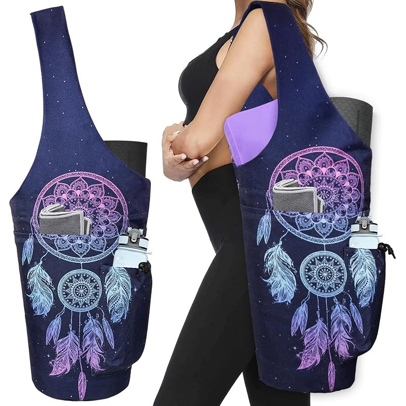 Yoga Mat Bag- Large Opening Long Tote Yoga Mat Carrier Holder Bag with High Quality Wet Zipper Pocket and Drawstring Water Bottle Pocket- Yoga Bag Fit Most Size Mats