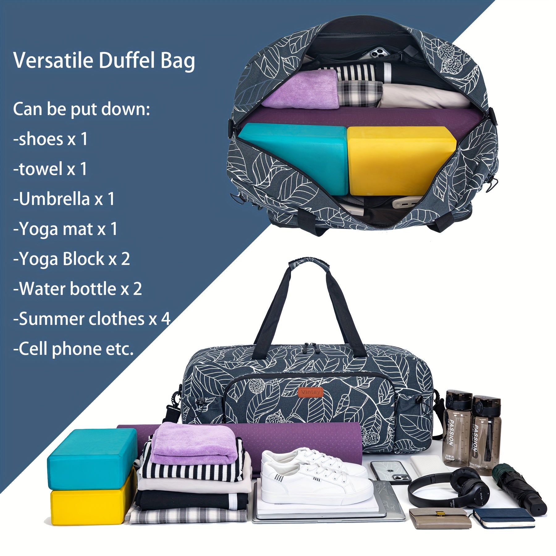 [Durable Gym Bag] Durable, Spacious Unisex Gym Bag with Water Bottle Pocket & Wet Pocket | Yoga Mat Holder Bag - Travel, Swimming, Workout Tote for Men & Women - Airplane Approved