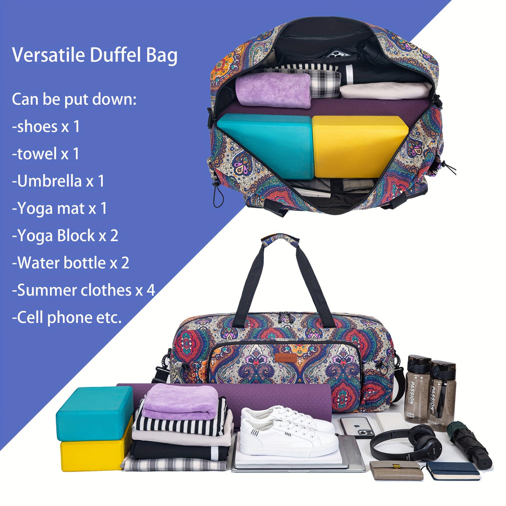 [Durable Gym Bag] Durable, Spacious Unisex Gym Bag with Water Bottle Pocket & Wet Pocket | Yoga Mat Holder Bag - Travel, Swimming, Workout Tote for Men & Women - Airplane Approved