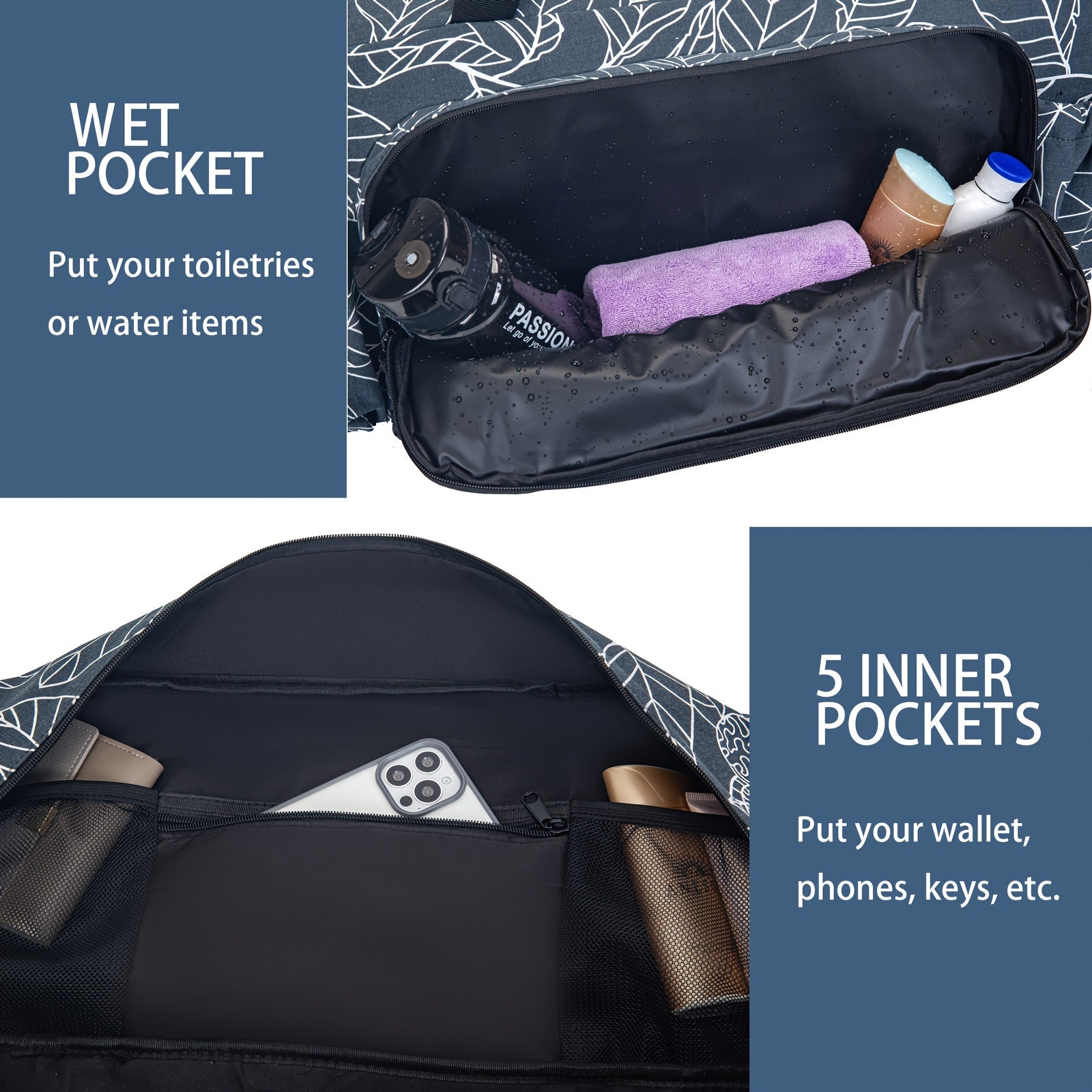 [Durable Gym Bag] Durable, Spacious Unisex Gym Bag with Water Bottle Pocket & Wet Pocket | Yoga Mat Holder Bag - Travel, Swimming, Workout Tote for Men & Women - Airplane Approved