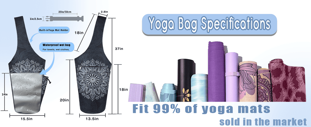 Yoga Mat Bag- Large Opening Long Tote Yoga Mat Carrier Holder Bag with High Quality Wet Zipper Pocket and Drawstring Water Bottle Pocket- Yoga Bag Fit Most Size Mats