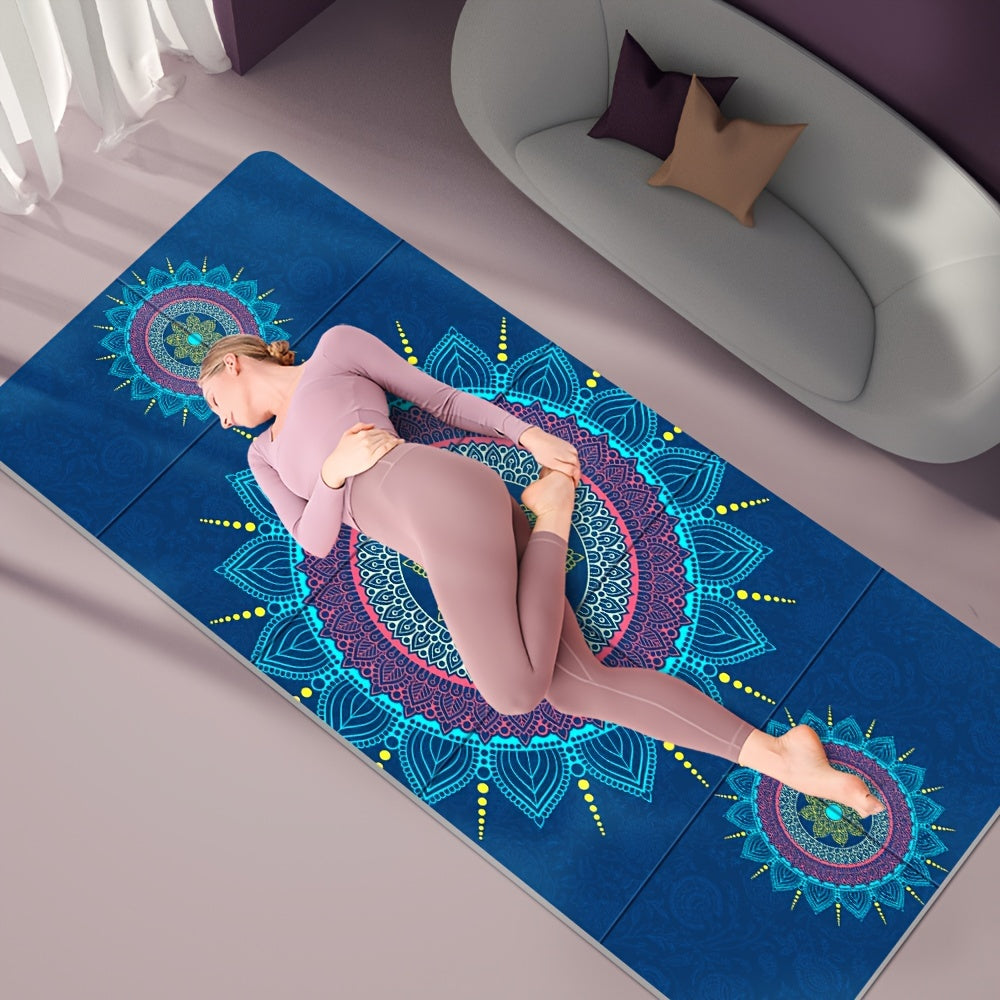 1-Pack Foldable TPE Yoga Mat with Geometric Floral Print - Non-Slip Sweat Absorbent Exercise Mat for Home Gym, Dance & Outdoor Fitness - Pink, Portable & Durable Design, Yoga Mat Extra Thick, Fitness Accessory, Vibrant Workou