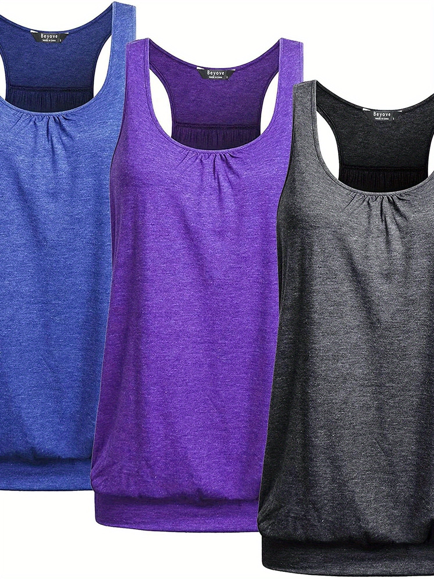 ELESOL Racerback Tank Tops for Women Yoga Athletic Workout Tops Sleeveless Loose Fit Muscle Shirts Activewear 3 Pack