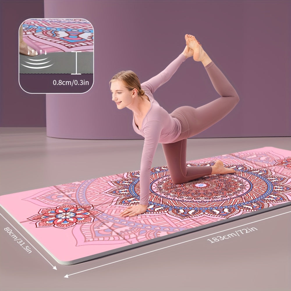 1-Pack Foldable TPE Yoga Mat with Geometric Floral Print - Non-Slip Sweat Absorbent Exercise Mat for Home Gym, Dance & Outdoor Fitness - Pink, Portable & Durable Design, Yoga Mat Extra Thick, Fitness Accessory, Vibrant Workou