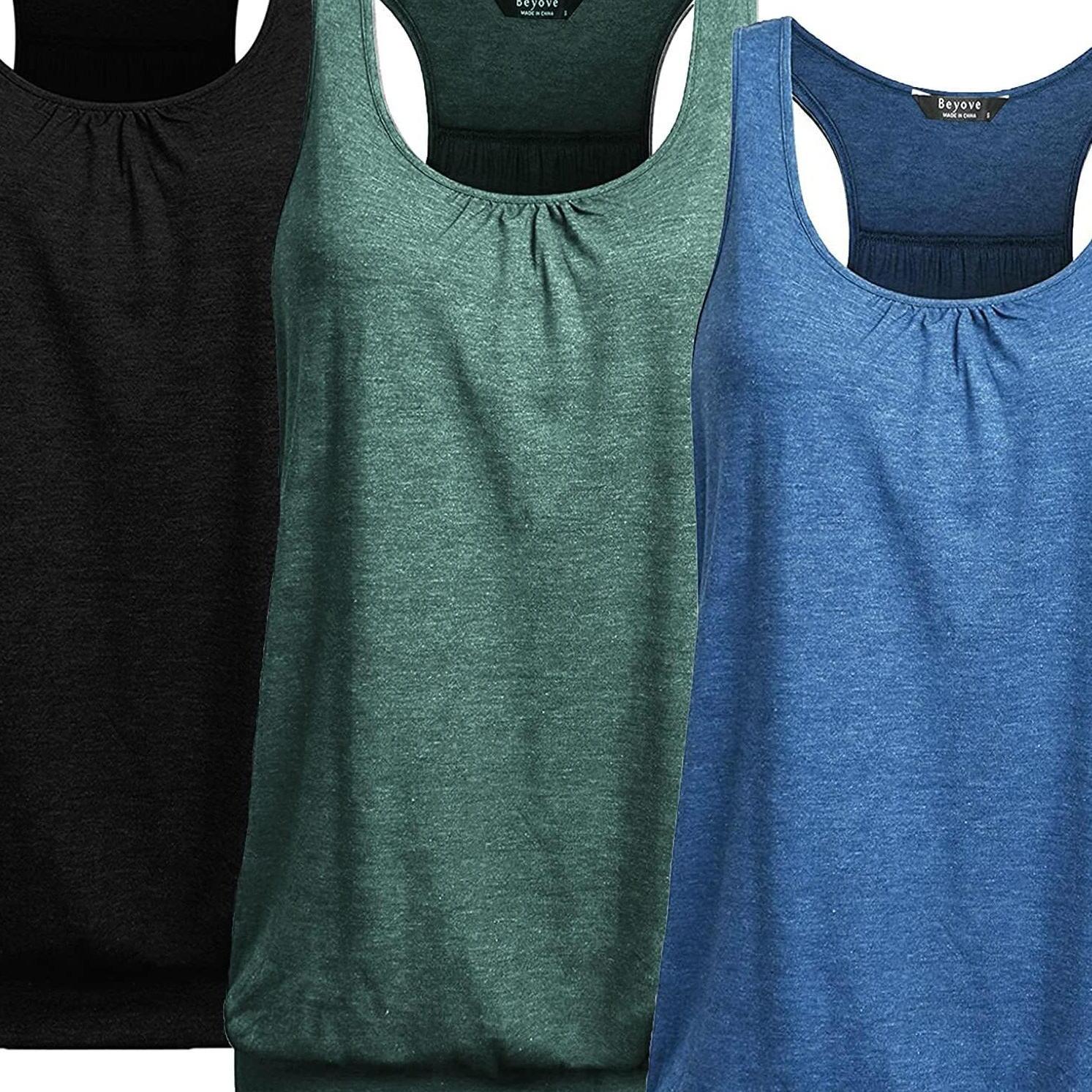 ELESOL Racerback Tank Tops for Women Yoga Athletic Workout Tops Sleeveless Loose Fit Muscle Shirts Activewear 3 Pack