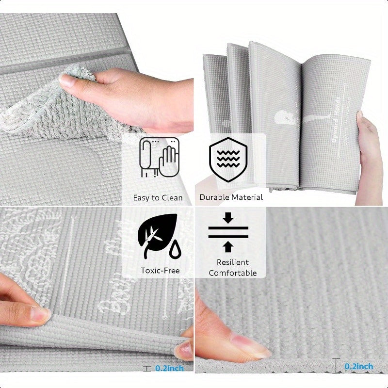 Foldable Yoga Mat for Women Non Slip Exercise Mat for Home Gym 5mm Travel Yoga Mats Set With Stretch Strap for Yoga Pilates and Fitn 68"L x 24"W x 0.2 Inch Thick