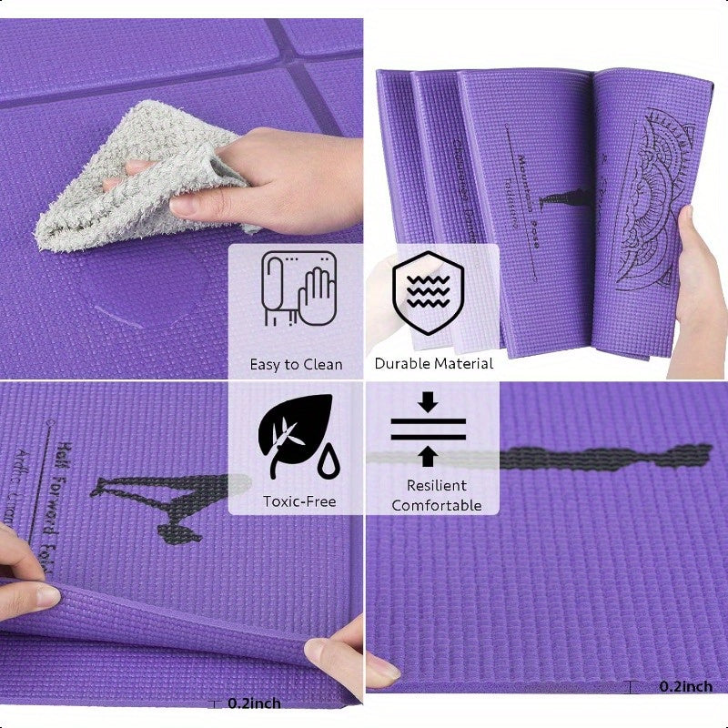 Foldable Yoga Mat for Women Non Slip Exercise Mat for Home Gym 5mm Travel Yoga Mats Set With Stretch Strap for Yoga Pilates and Fitness 68"L x 24"W x 0.2 Inch Thick