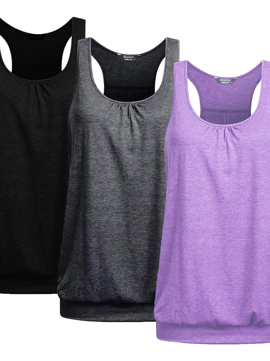 ELESOL Racerback Tank Tops for Women Yoga Athletic Workout Tops Sleeveless Loose Fit Muscle Shirts Activewear 3 Pack