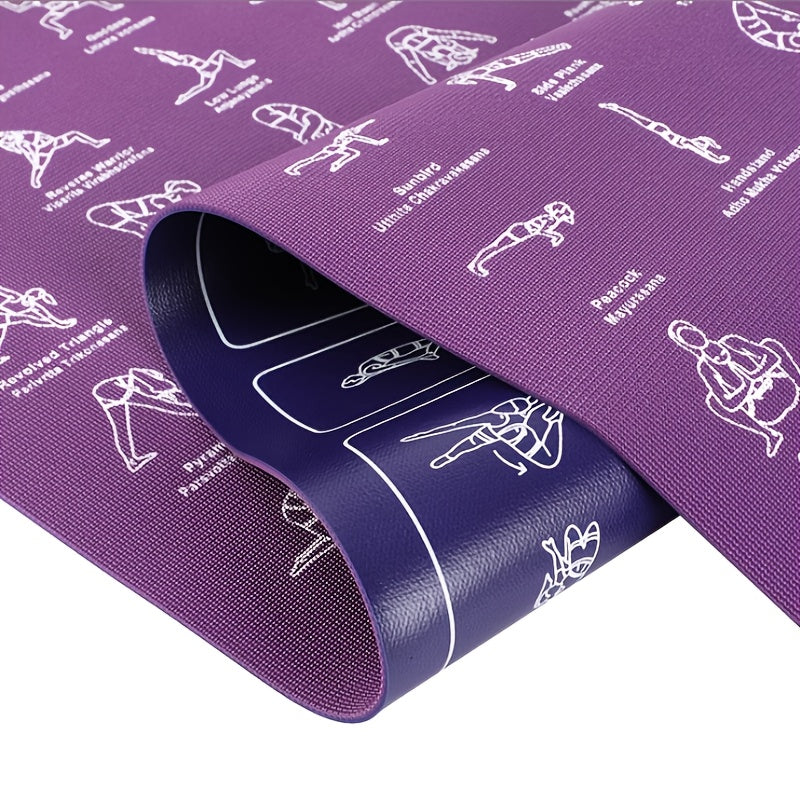 Teaching Yoga Mat with Yoga Posture Patterns and Storage Bag on Both Sides - 75 Yoga Postures with Illustrations and 75 Stretching Movements - Cute Yoga Mat Suitable for Men and Women - Non-slip, Super Thick, Flexible and Wea