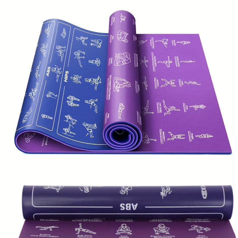 Teaching Yoga Mat with Yoga Posture Patterns and Storage Bag on Both Sides - 75 Yoga Postures with Illustrations and 75 Stretching Movements - Cute Yoga Mat Suitable for Men and Women - Non-slip, Super Thick, Flexible and Wea