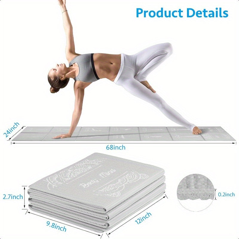 Foldable Yoga Mat for Women Non Slip Exercise Mat for Home Gym 5mm Travel Yoga Mats Set With Stretch Strap for Yoga Pilates and Fitn 68"L x 24"W x 0.2 Inch Thick