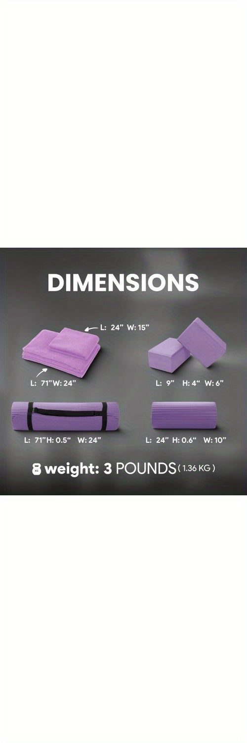 7pcs Set - Include Yoga Mat with Carrying Strap, Yoga Knee Pad, Multiple Options