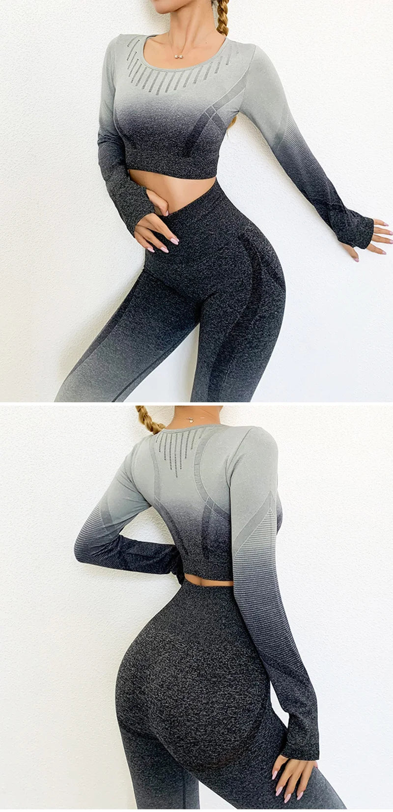 Gym Sets Seamless Sport Set Women 2 Piece Long Sleeve T Shirt Sport Leggings Yoga Sportsuit Workout Active Outfit Fitness