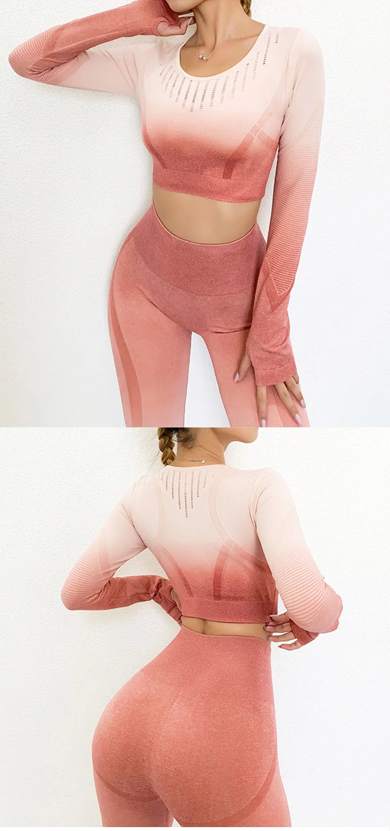 Gym Sets Seamless Sport Set Women 2 Piece Long Sleeve T Shirt Sport Leggings Yoga Sportsuit Workout Active Outfit Fitness