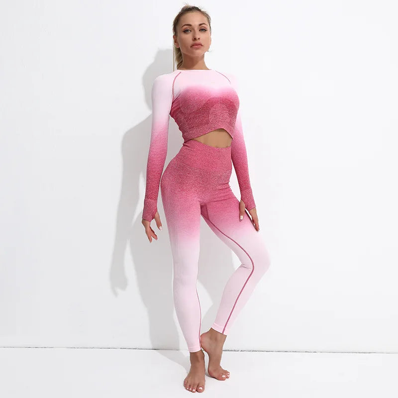 JSN Customize Long Sleeve Yoga Fitness Set Athletic Fitness Women Yoga Set Gym 2-piece Bra Seamless Women Yoga Sets