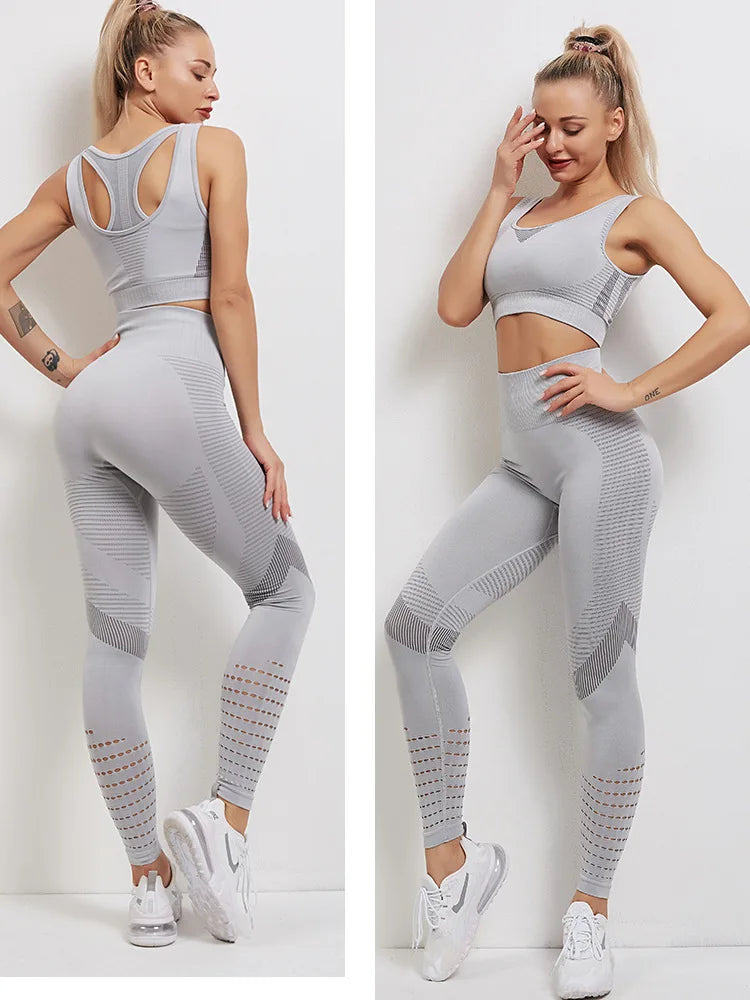 Seamless Yoga Sets Sports Fitness High Waist Hip-lifting Trousers Stretch Vest Suits Workout Clothes Gym Leggings Set for Women