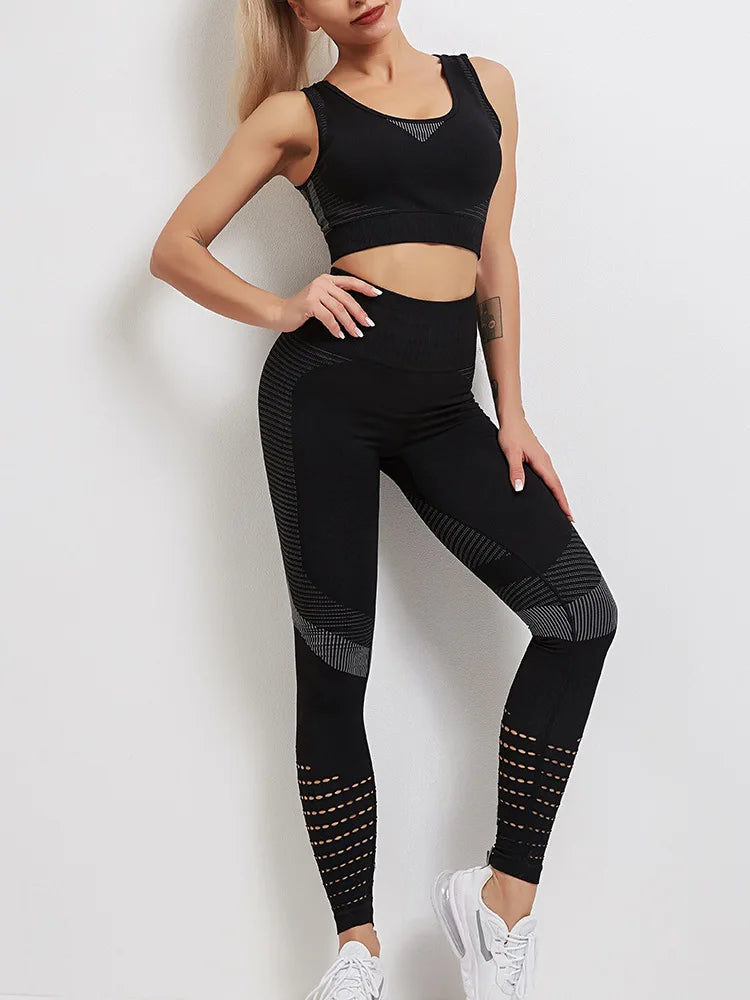 Seamless Yoga Sets Sports Fitness High Waist Hip-lifting Trousers Stretch Vest Suits Workout Clothes Gym Leggings Set for Women