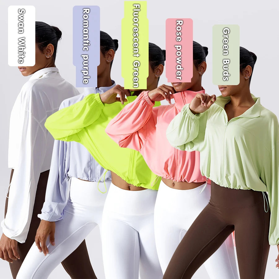 New Arrive Women Yoga Jacke With Shrink Rope Workout Coats Long Sleeve Slim Sports Jacket Gym Outfits