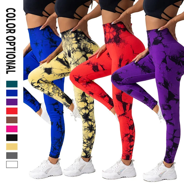 Ladies Tie Dye Nylon Spandex Fitness Workout Custom Sports High Waist Scrunch Butt Seamless Gym Leggings for Women Yoga Leggings