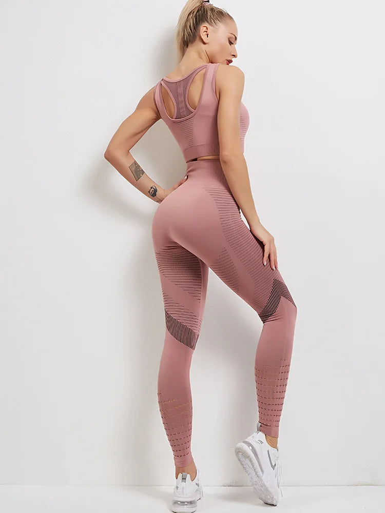 Seamless Yoga Sets Sports Fitness High Waist Hip-lifting Trousers Stretch Vest Suits Workout Clothes Gym Leggings Set for Women