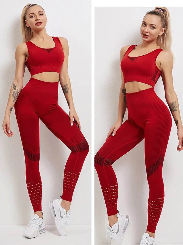 Seamless Yoga Sets Sports Fitness High Waist Hip-lifting Trousers Stretch Vest Suits Workout Clothes Gym Leggings Set for Women
