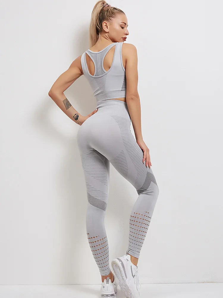 Seamless Yoga Sets Sports Fitness High Waist Hip-lifting Trousers Stretch Vest Suits Workout Clothes Gym Leggings Set for Women