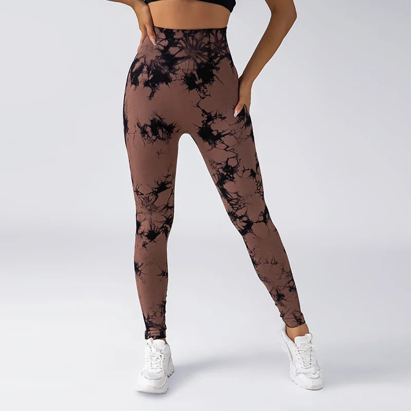 Ladies Tie Dye Nylon Spandex Fitness Workout Custom Sports High Waist Scrunch Butt Seamless Gym Leggings for Women Yoga Leggings