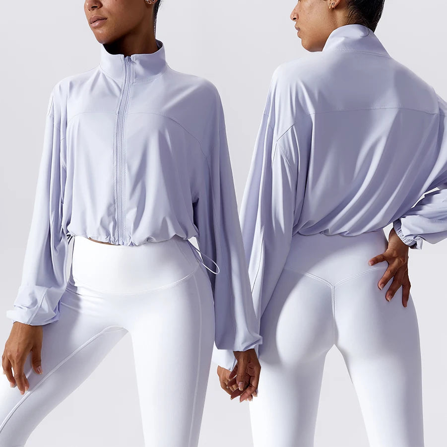 New Arrive Women Yoga Jacke With Shrink Rope Workout Coats Long Sleeve Slim Sports Jacket Gym Outfits