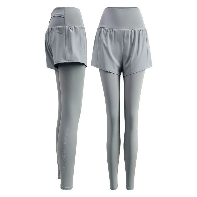 Custom Fashion New Style Fitness Running Clothing Gym Joggers Women Yoga Sports Double Layer Shorts Leggings 2 Pieces Yoga Pants