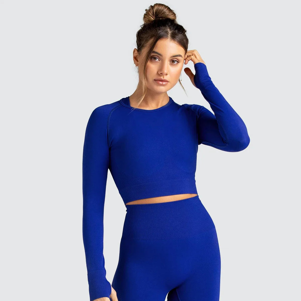 New Knitted Seamless Women Yoga Top Running Outerwear Long Sleeves Top Female Gym Training Yoga Top