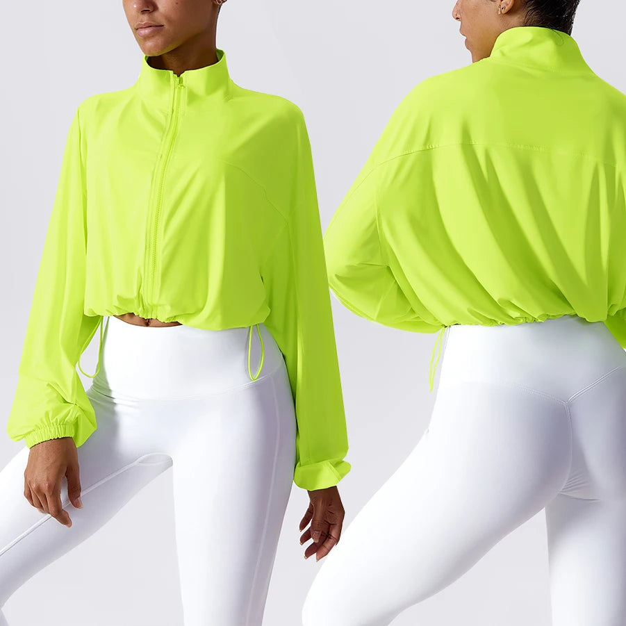 New Arrive Women Yoga Jacke With Shrink Rope Workout Coats Long Sleeve Slim Sports Jacket Gym Outfits