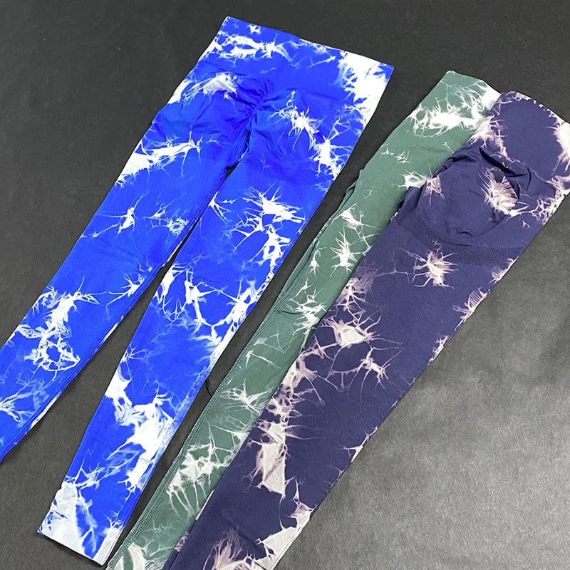 Women Leggings Tie Dye Sports Leggings Women Yoga Pants Fitness Gym Yoga Leggings Grey High Waist Seamless for Adults Red Black