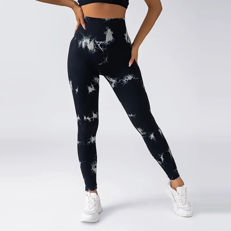 Ladies Tie Dye Nylon Spandex Fitness Workout Custom Sports High Waist Scrunch Butt Seamless Gym Leggings for Women Yoga Leggings