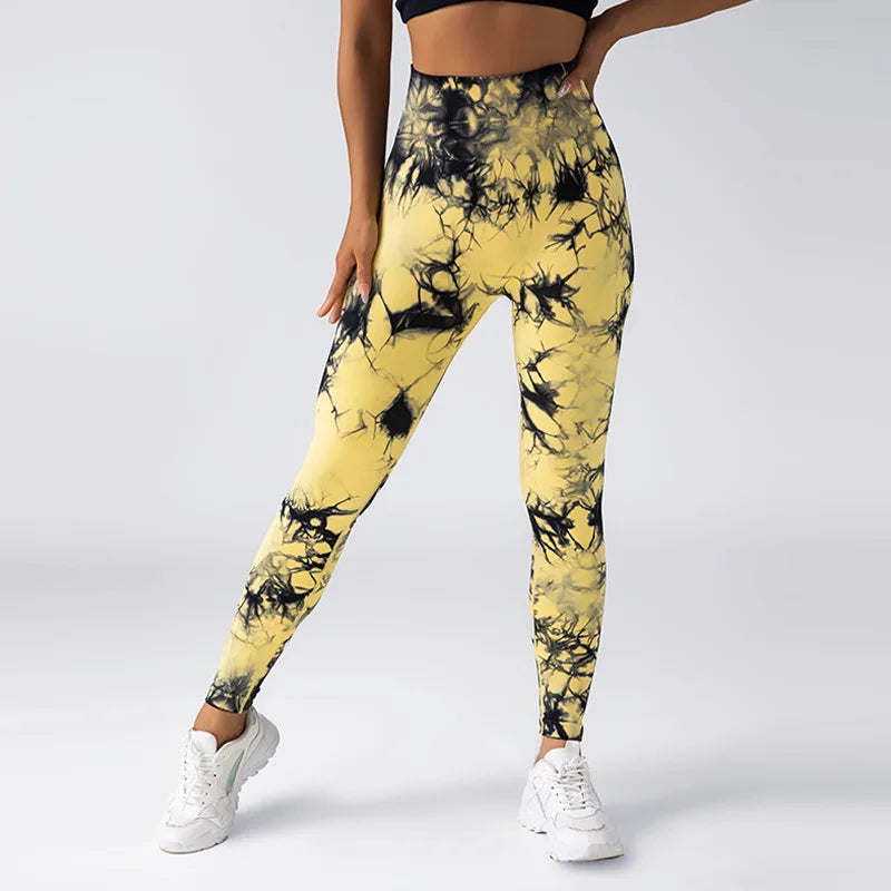 Ladies Tie Dye Nylon Spandex Fitness Workout Custom Sports High Waist Scrunch Butt Seamless Gym Leggings for Women Yoga Leggings