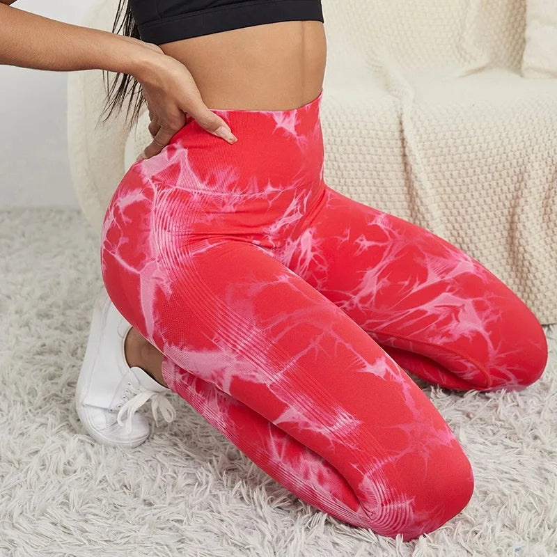 Women Leggings Tie Dye Sports Leggings Women Yoga Pants Fitness Gym Yoga Leggings Grey High Waist Seamless for Adults Red Black