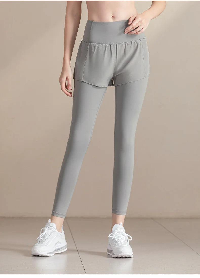 Custom Fashion New Style Fitness Running Clothing Gym Joggers Women Yoga Sports Double Layer Shorts Leggings 2 Pieces Yoga Pants
