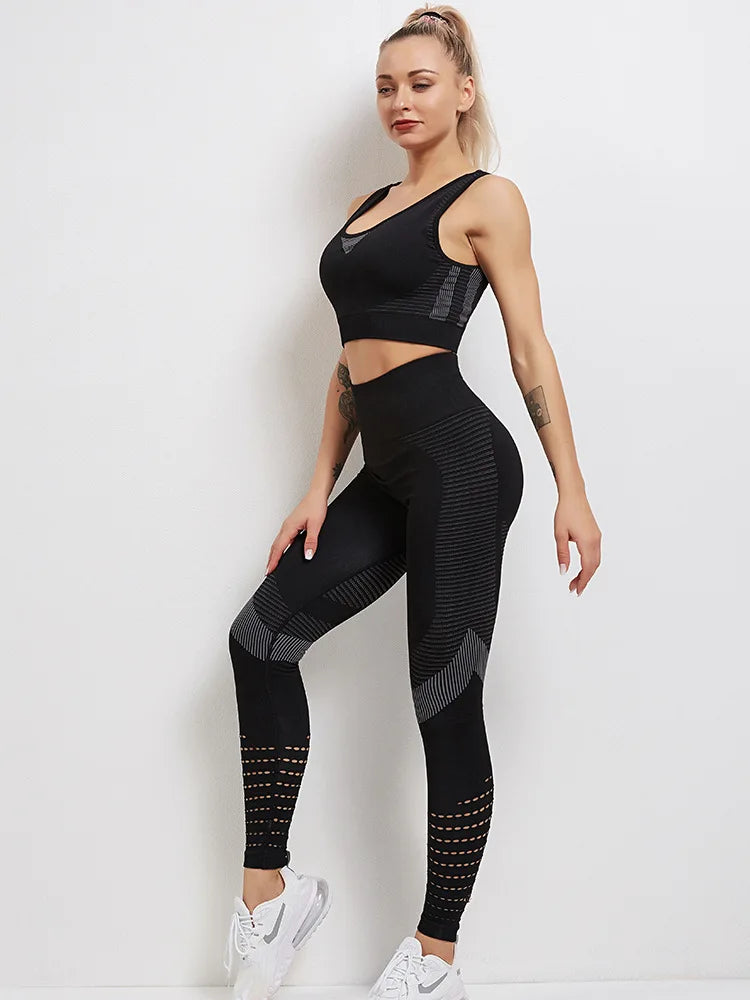 Seamless Yoga Sets Sports Fitness High Waist Hip-lifting Trousers Stretch Vest Suits Workout Clothes Gym Leggings Set for Women
