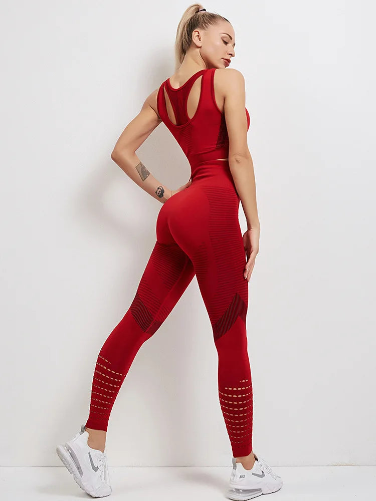 Seamless Yoga Sets Sports Fitness High Waist Hip-lifting Trousers Stretch Vest Suits Workout Clothes Gym Leggings Set for Women