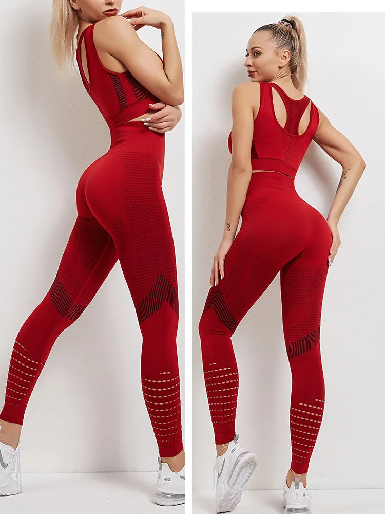 Seamless Yoga Sets Sports Fitness High Waist Hip-lifting Trousers Stretch Vest Suits Workout Clothes Gym Leggings Set for Women