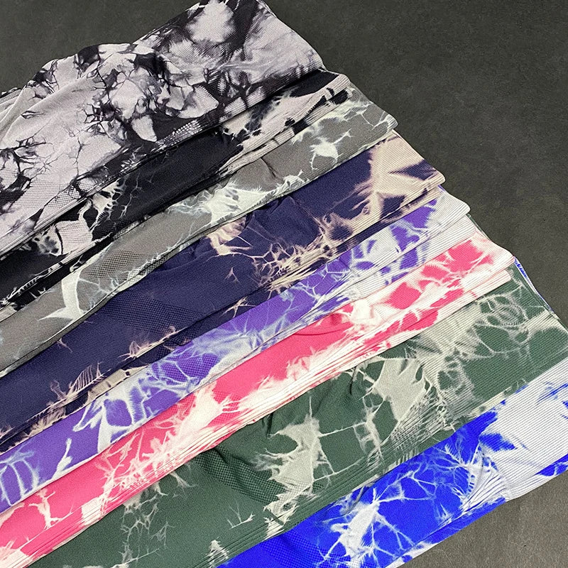 Women Leggings Tie Dye Sports Leggings Women Yoga Pants Fitness Gym Yoga Leggings Grey High Waist Seamless for Adults Red Black