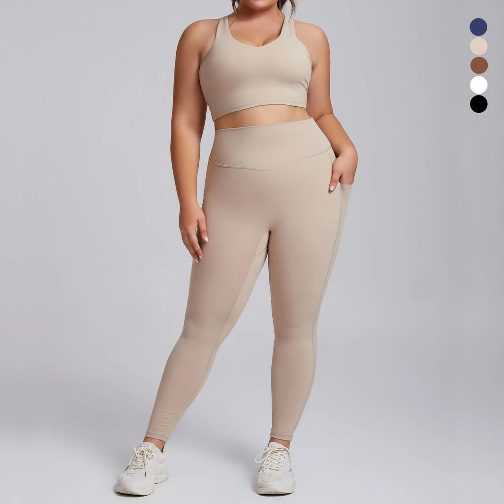 Plus Size 3XL New Ladies Yoga  Set Pocket Yoga Leggings Gym Pants Sports Bra Workout Women Yoga Suit