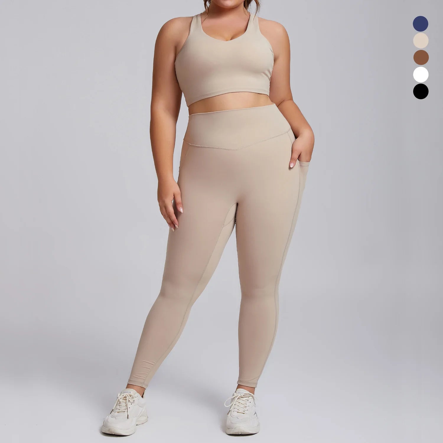 Plus Size 3XL New Ladies Yoga  Set Pocket Yoga Leggings Gym Pants Sports Bra Workout Women Yoga Suit